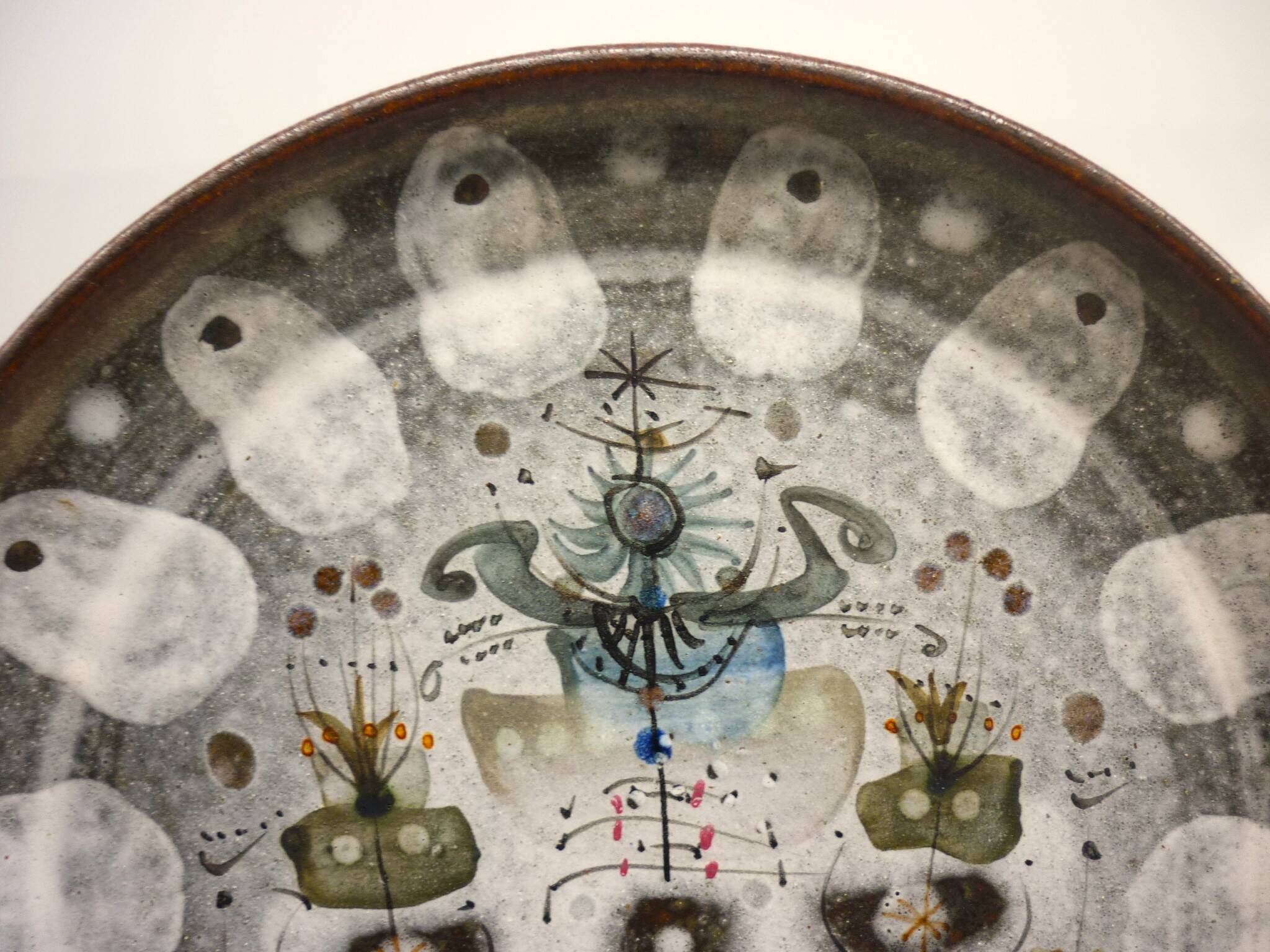 Glazed ceramic plate, signed André L'Helguen, 1950s/60s design.