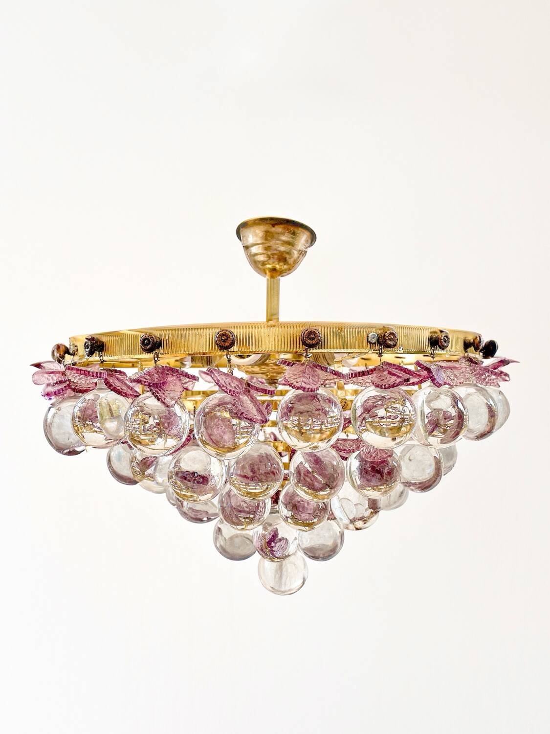 Suspension vintage en verre de Murano – grappes de raisin et feuilles