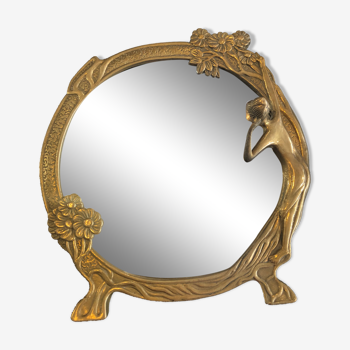 Art Nouveau brass mirror