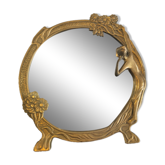 Art Nouveau brass mirror