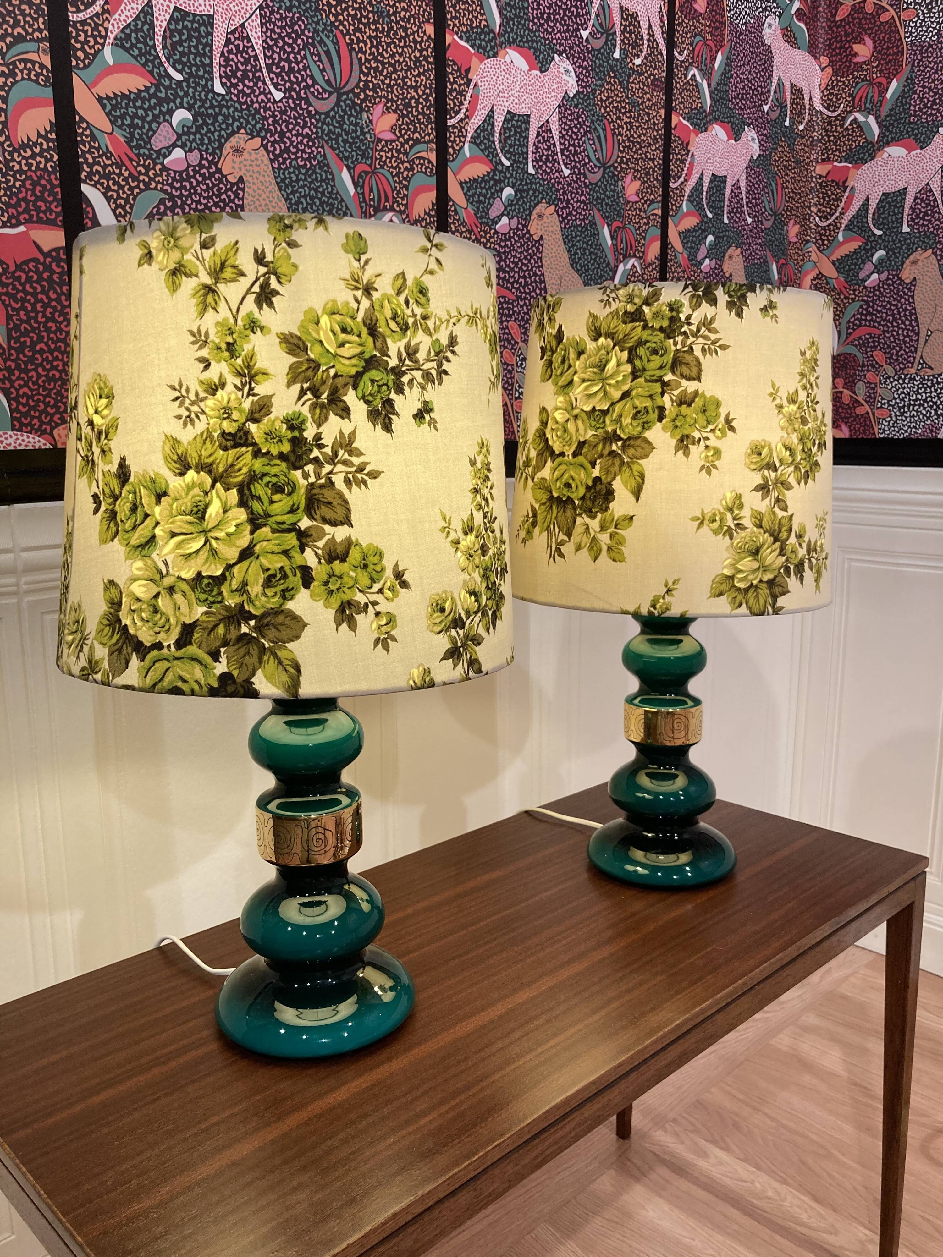 Pair of Scandinavian design glass lamps from the 1950s.