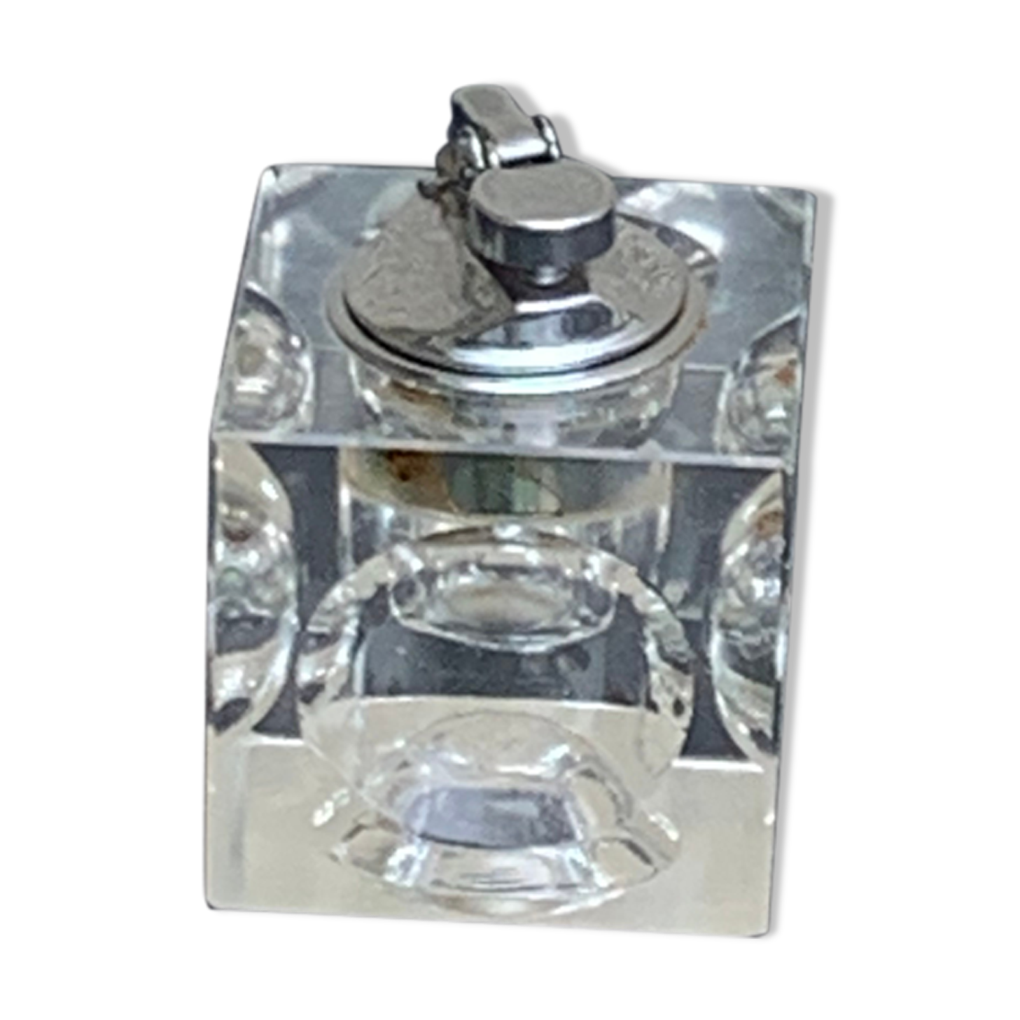 1970 glass and metal refillable table lighter