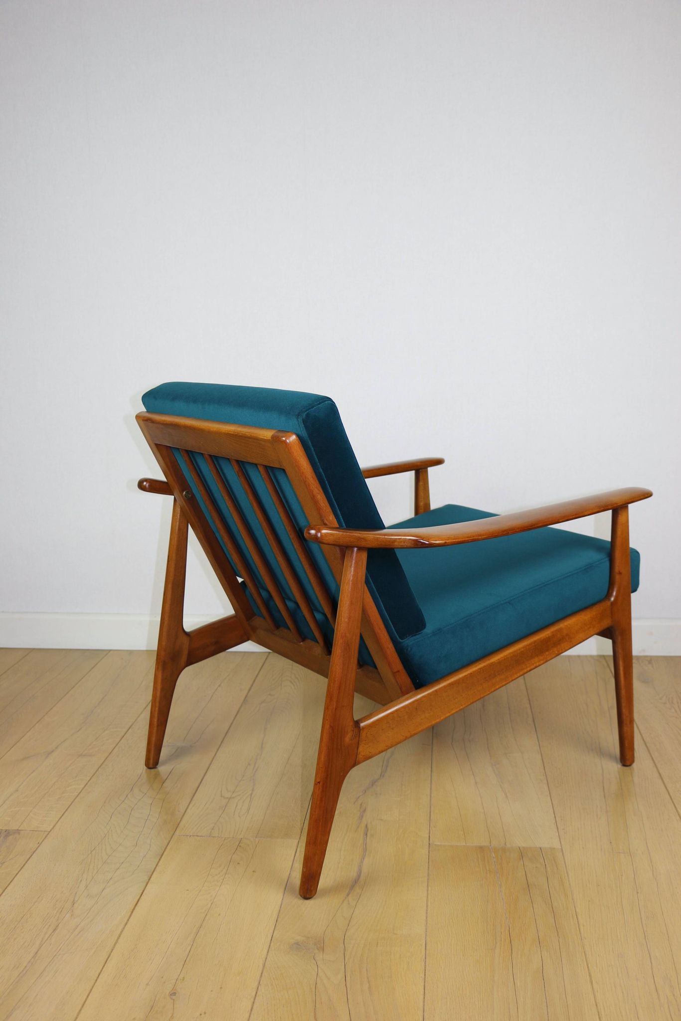 Danish vintage loft armchair in sea green on removable cushions