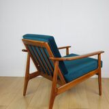 Danish vintage loft armchair in sea green on removable cushions