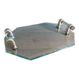 Art deco beveled glass tray with patinated gold handles