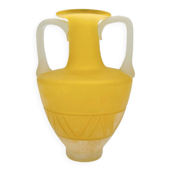 Vase Amphore Murano Scavo Jaune Safran Taillé Cenedese — Beyit