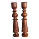 Bohemian candle holders made of turned and carved wood.