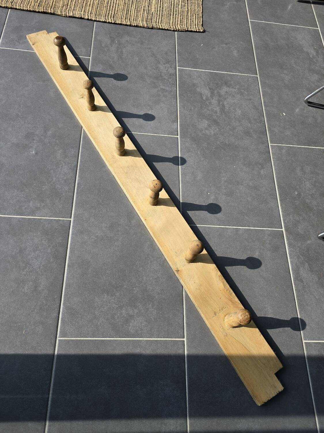 Antique wooden coat rack with 6 hooks