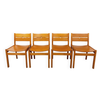 Set of 4 vintage Italian minimalist chairs in beech wood from the 70s