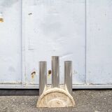 Porte-parapluie Travertin et aluminium Italie 1970