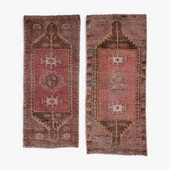 Paire de tapis de bain traditionnels en laine tissée à la main 46 x 106 - 42 x 101 cm