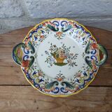 Old decorative plate with handles Old Rouen handmade
