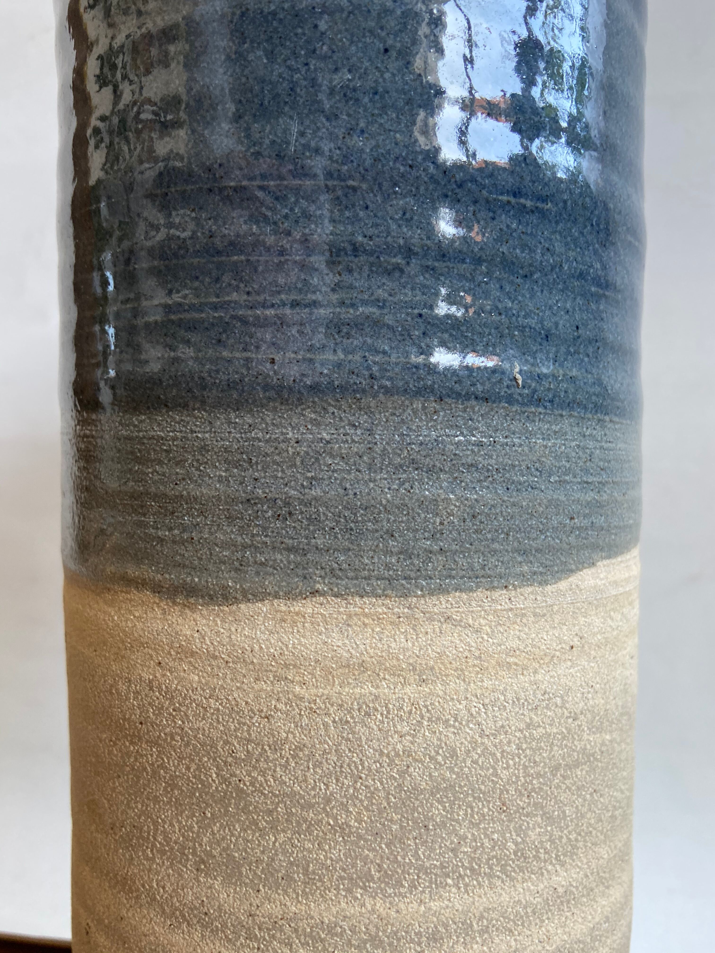 Blue enamelled sandstone vase
