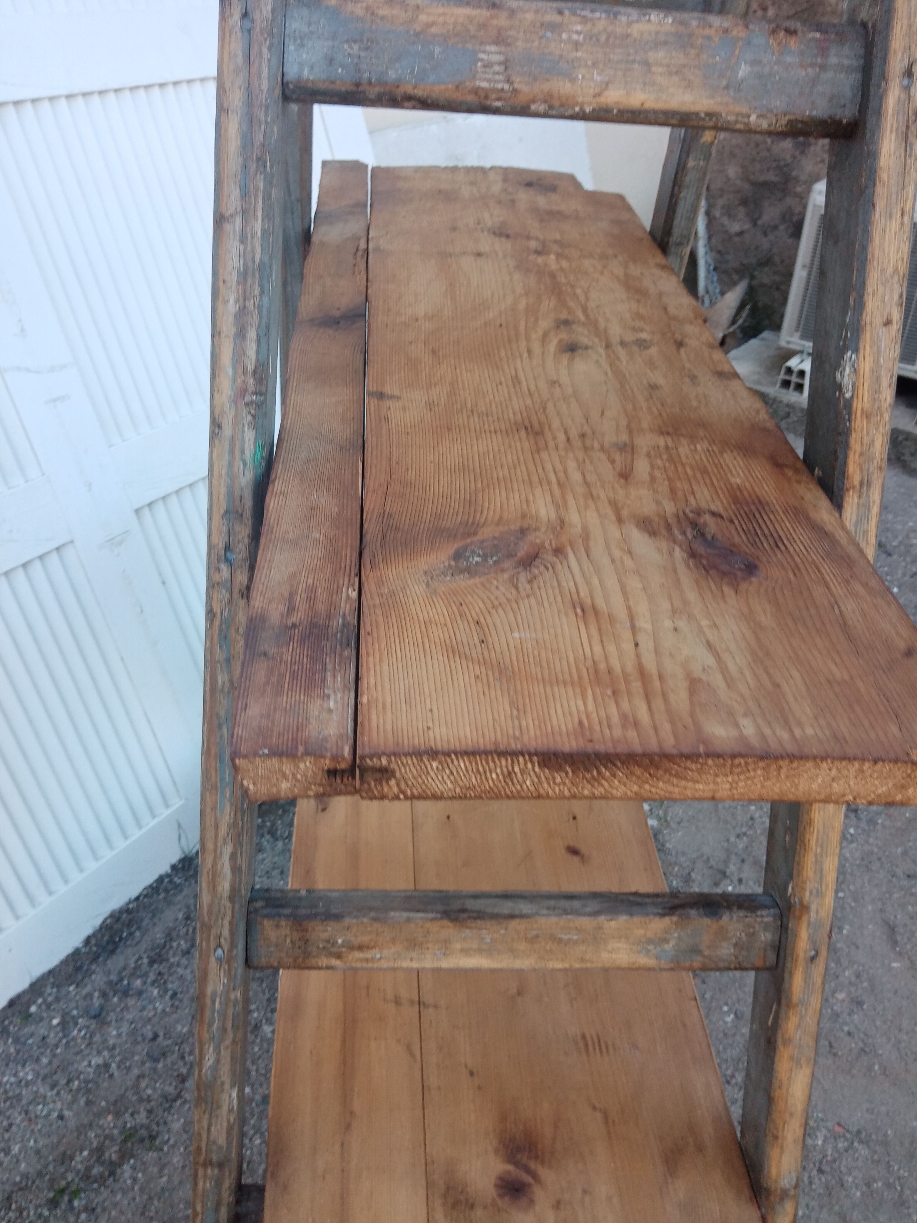 Old stepladder wooden shelf