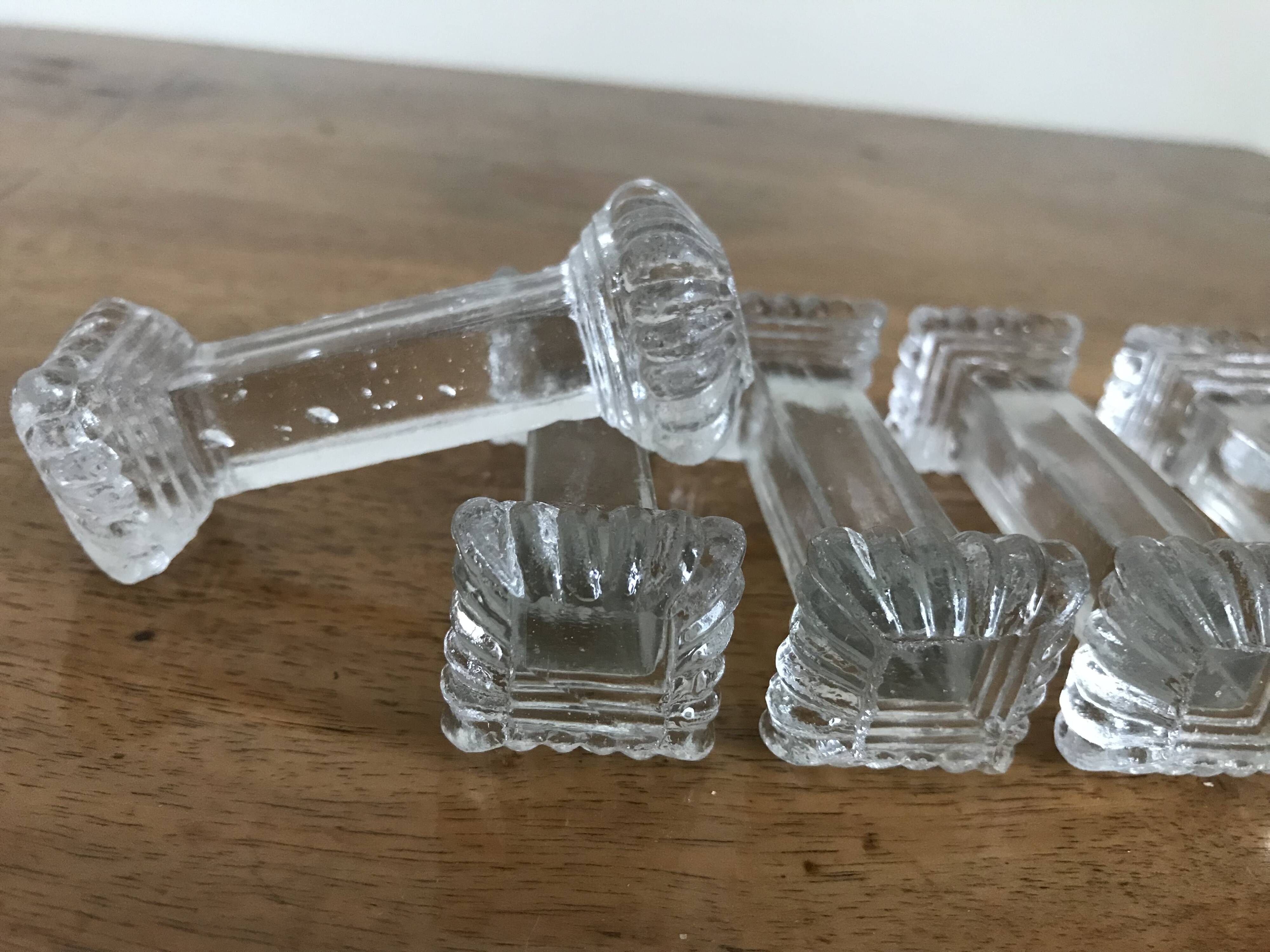 Set of six Art Deco glass knife holders