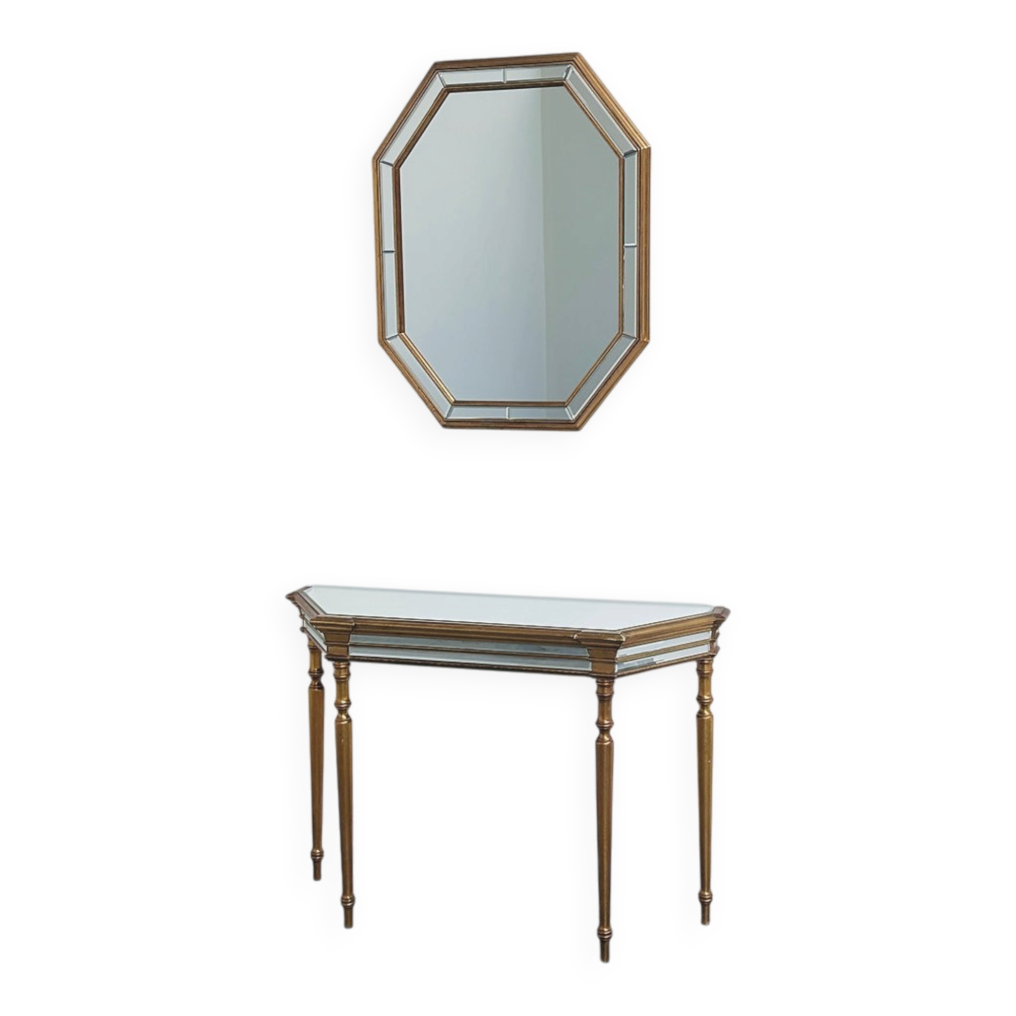 Deknudt mirrored console table and matching octagonal mirror, Belgium, 1980s