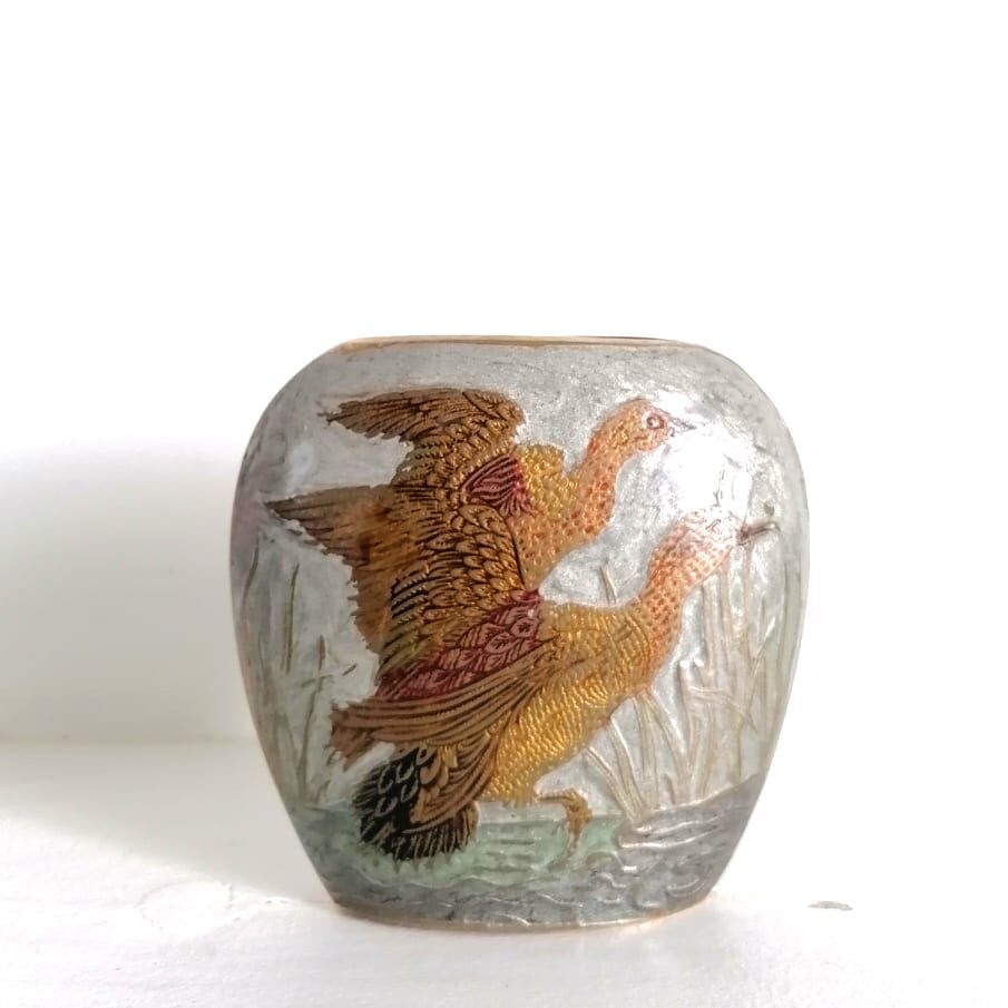 Cloisonné brass vase with ducks, circa 1900