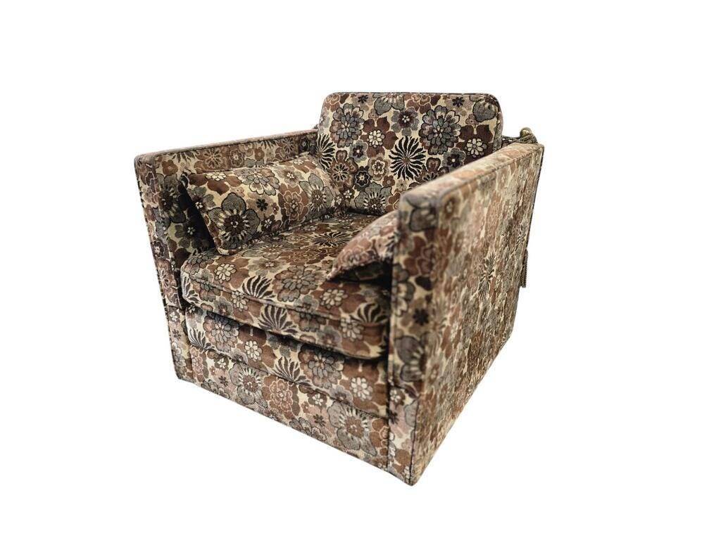 Fauteuil vintage marron à fleurs / fauteuil-lit / fauteuil une place