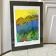 Aquarelle paysage signée sous-verre vintage