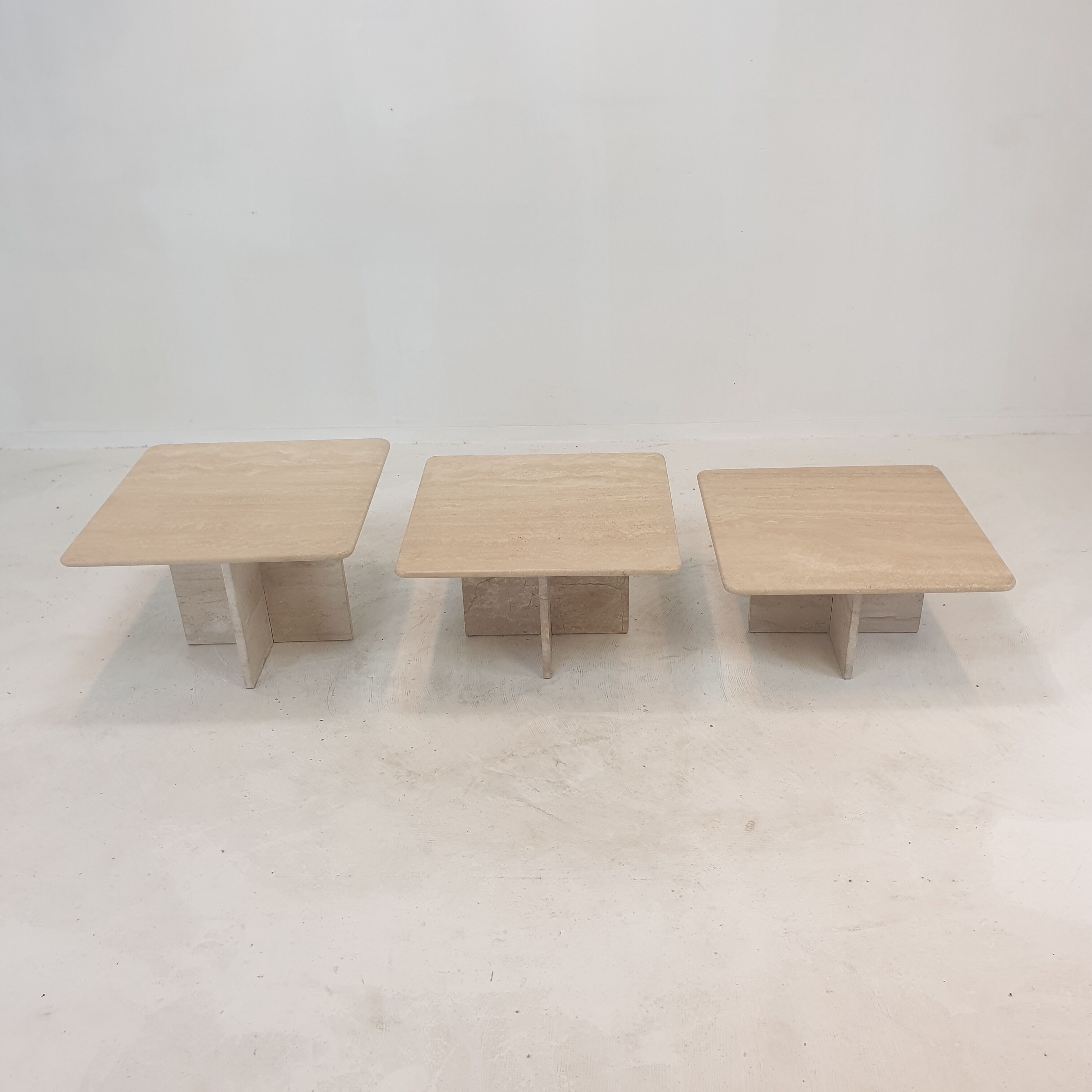 Set of 3 italian travertine coffee or side tables, 1980s