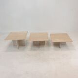 Set of 3 italian travertine coffee or side tables, 1980s