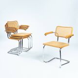 4 Bauhaus wicker chairs, in the style of Marcel Breuer, stackable