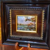Original enamel painting, framed, signed EJ Guitard