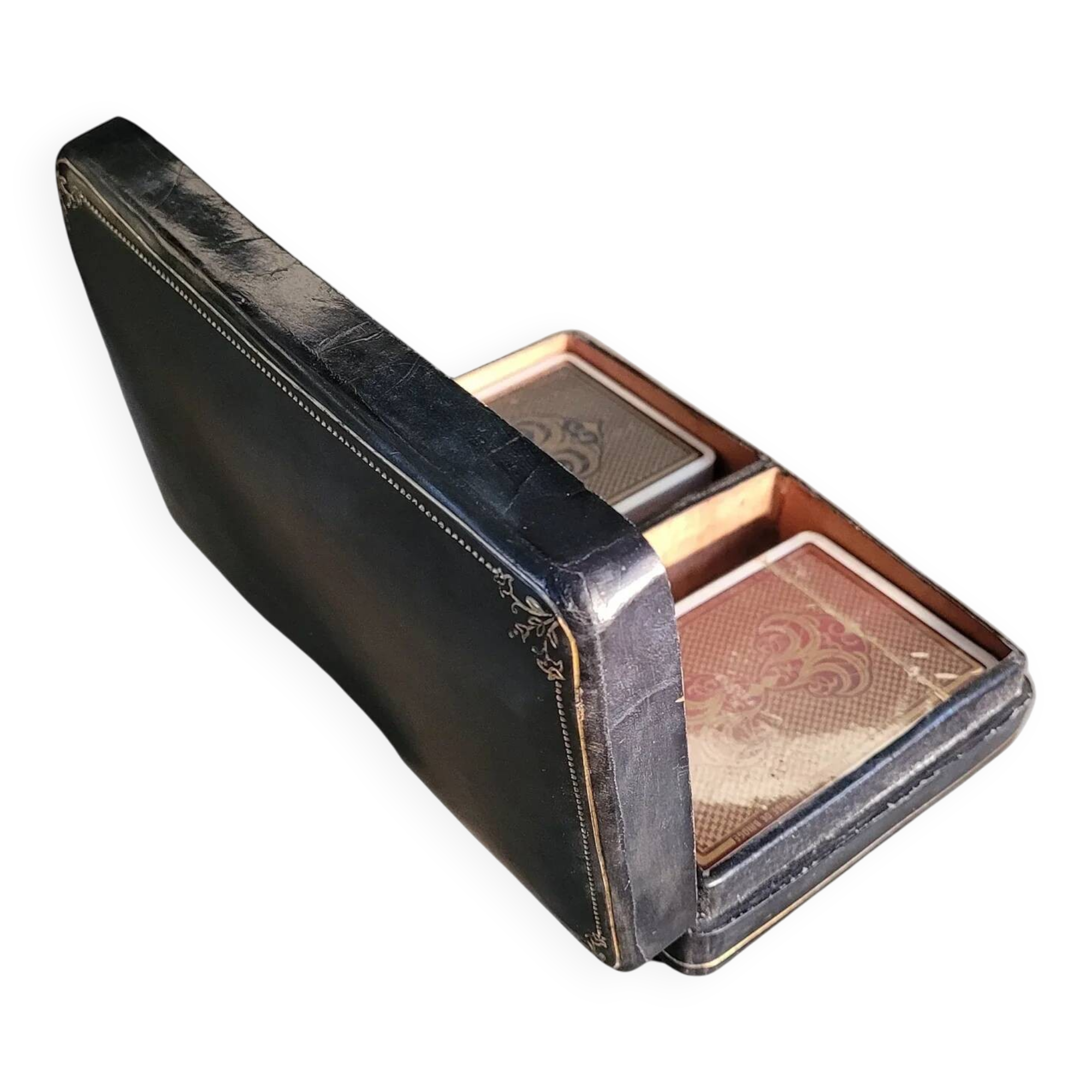 Vintage card game box FFB in genuine leather