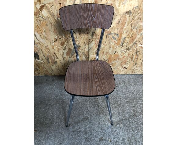 Chaise cuisine formica imitat° bois avec pieds compas metal chromé vintage  | Selency