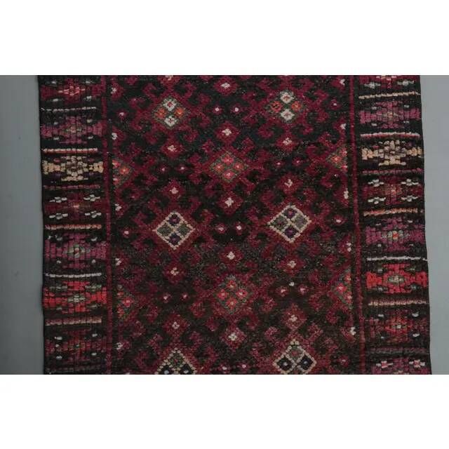 1970s Vintage Turkish Handmade Wool & Cotton Pink Runner Rug 84x392