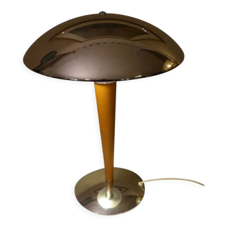 Mushroom design lamp chrome / Beech wood - Netherlands - 1980