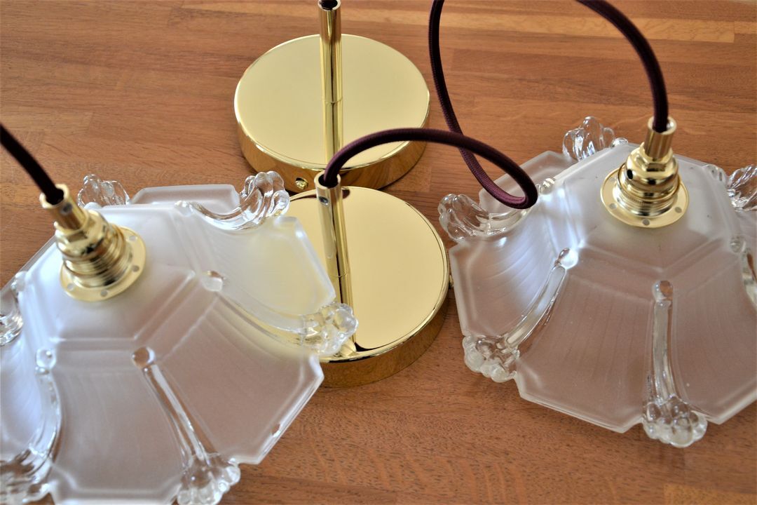 Two art deco glass hanging shape pagoda