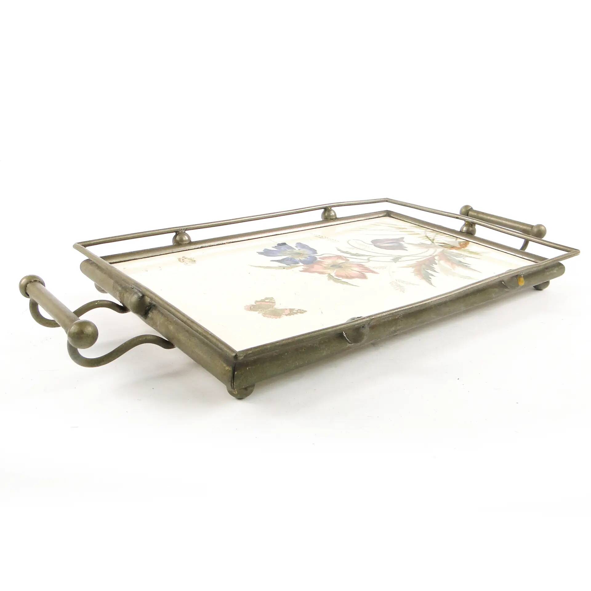 Art Nouveau tray, silver-plated brass, white porcelain, Austria, early 20th century