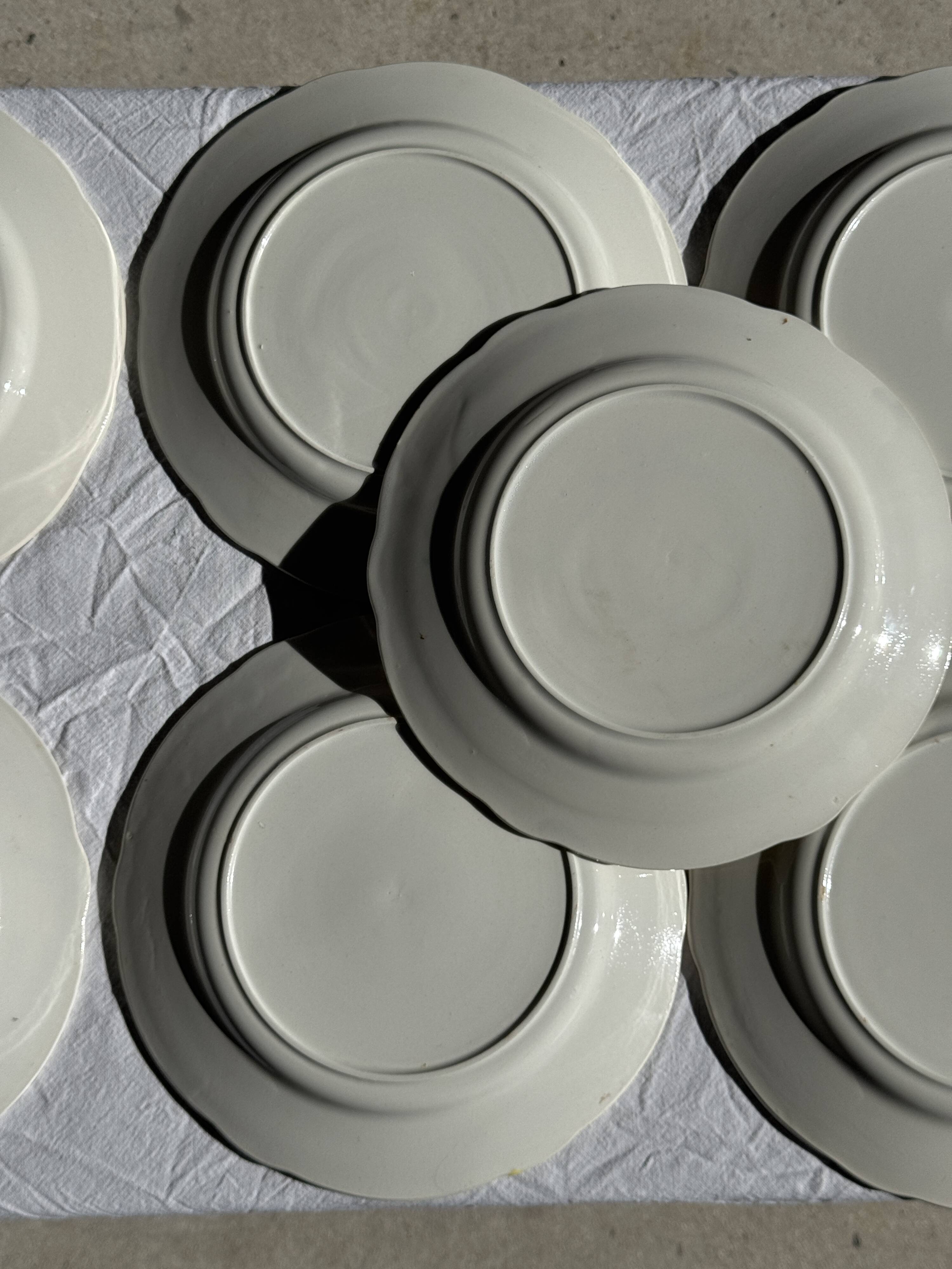 Lot de 19 grandes assiettes plates vintage jaunes fleurs roses liseré doré