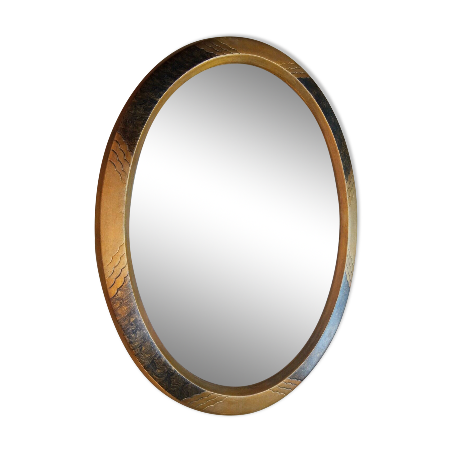 Old oval frame in gilded carved wood - Art Deco 1920 - 35 x 30 cm