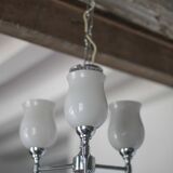 Vintage opaline pendant light, 3-light white opaline globe chandelier