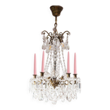Lustre Suédois ancien en bronze avec bougies vers 1930