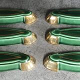 Set of 6 Poët-Laval Art Deco Enameled Ceramic Knife Holders