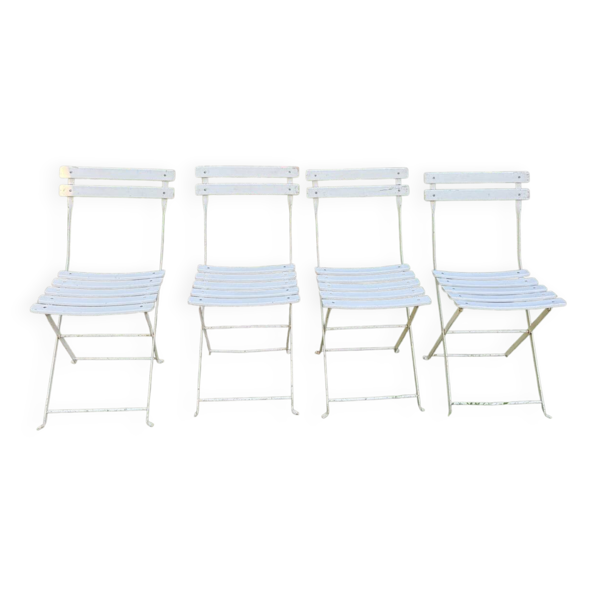 Set of 4 vintage folding chairs in metal and wood