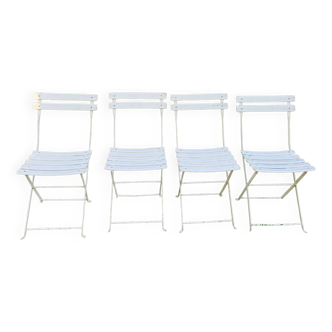 Set of 4 vintage folding chairs in metal and wood