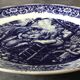 Blue enamelled earthenware wall dish with peasant scene decor Boch La Louvière