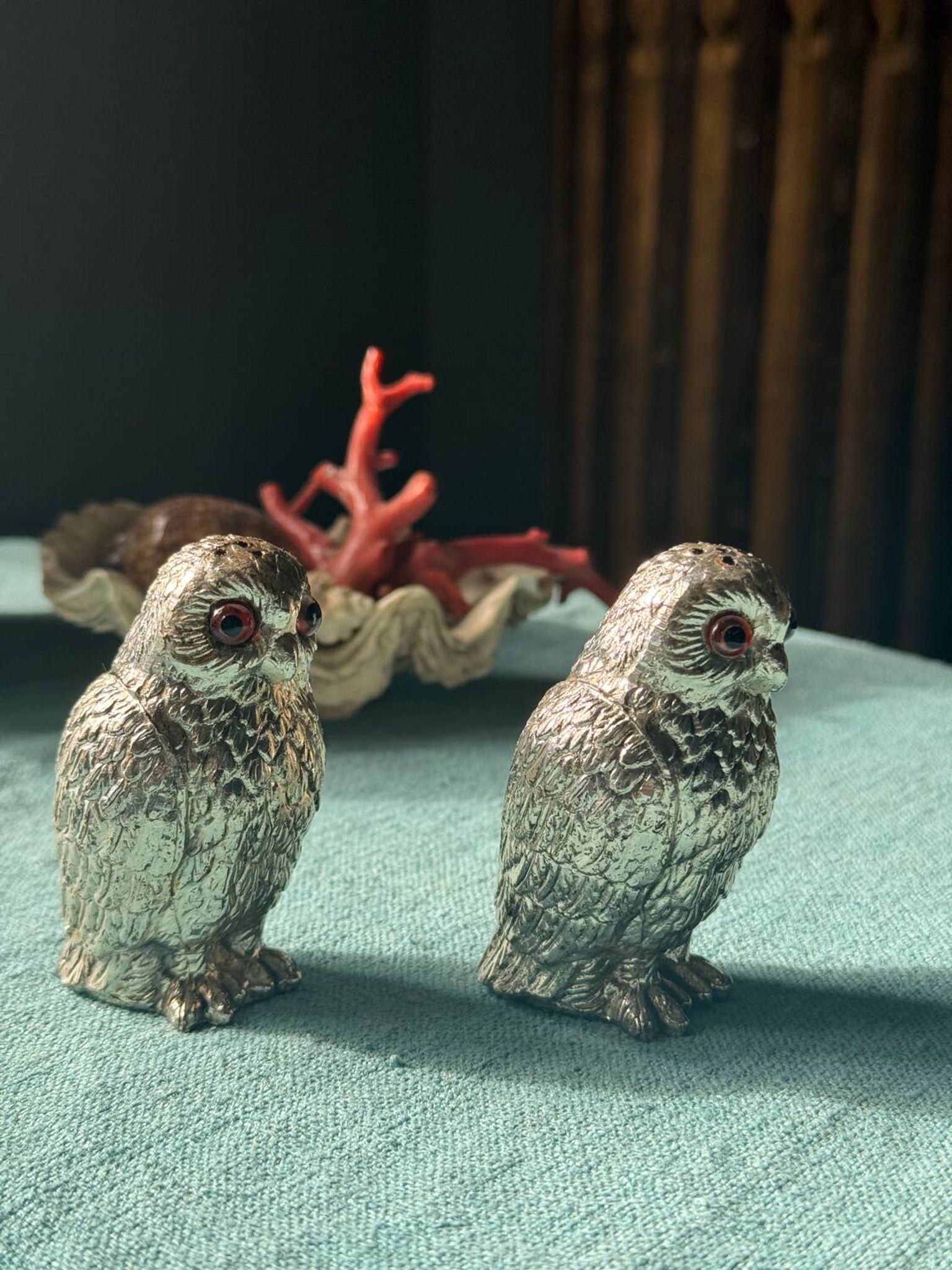 Vintage silver-plated owl-shaped salt and pepper shakers