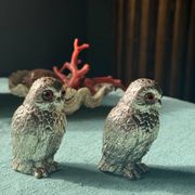 Vintage silver-plated owl-shaped salt and pepper shakers