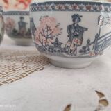 Set of 4 Japanese tea cups without handle pale blue and pink décor