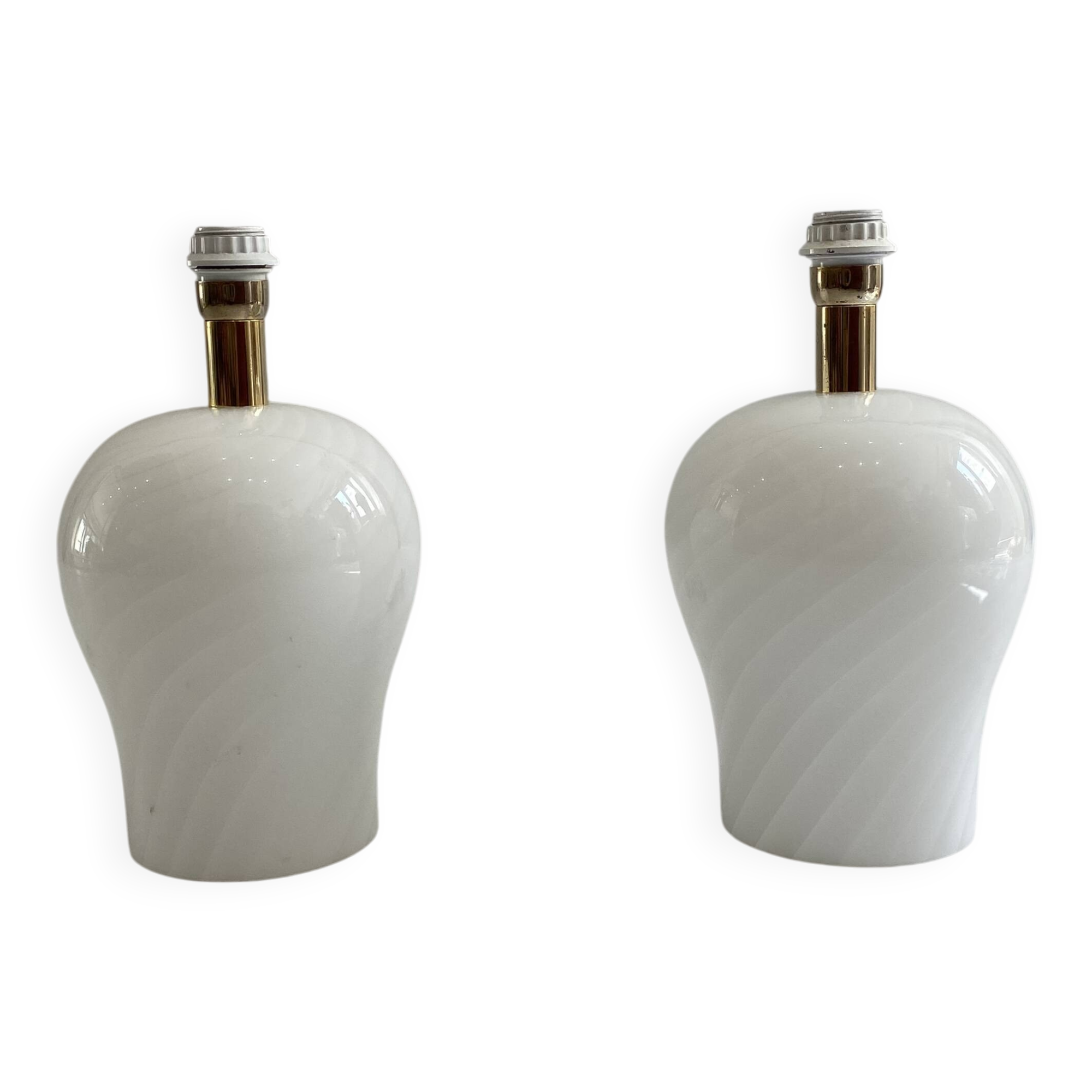 White Swirl Murano Glass Table Lamps 1970s Hollywood Regency Minimalism bed