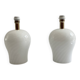 White Swirl Murano Glass Table Lamps 1970s Hollywood Regency Minimalism bed