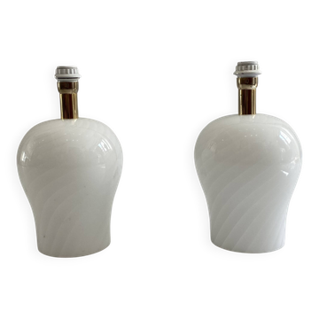 Lampes de table en verre de Murano tourbillon blanc années 1970 Hollywood Regency Minimalisme lit