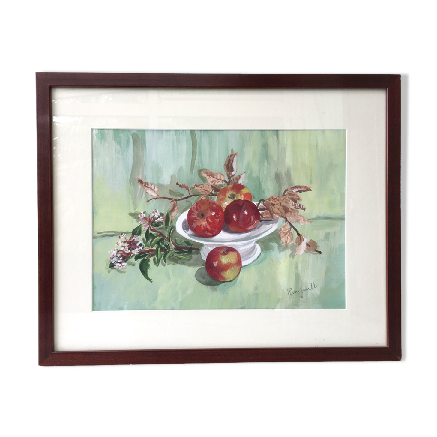 Watercolor painting apples elderflowers