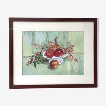 Tableau aquarelle pommes fleurs de sureau