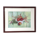 Watercolor painting apples elderflowers